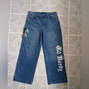 Ed Hardy Straight Leg Jeans with Embroidered Design
